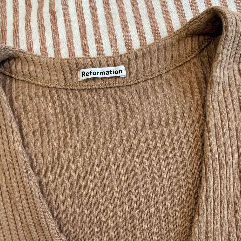 Reformation Ribbed Button-Front Top in Beige - Picture 5 of 7